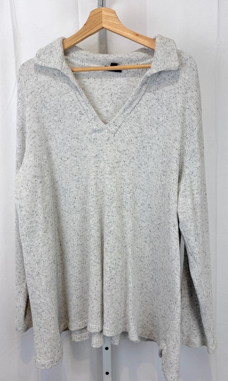 J. JILL Wearever Thermal Popover Top Johnny Collar Long Sleeve Gray 2X Plus
